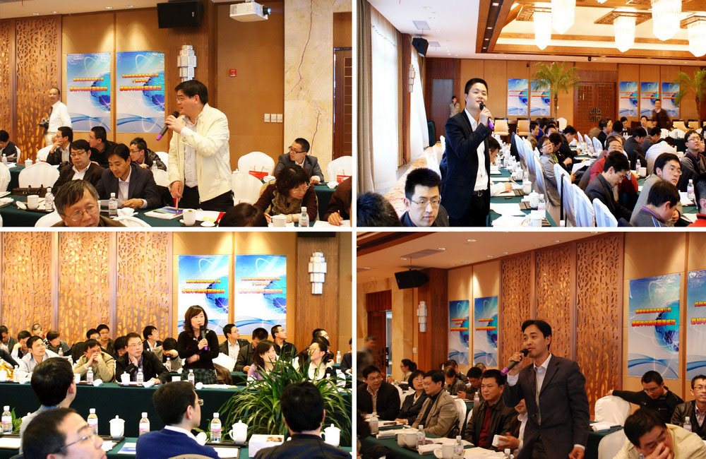 新会员正在自我介绍:镇海区政府电子政务中心主任毛日旭、宁波理想信息工程有限公司总经理金从武、宁波妇儿医院信息科科长鲁秀明高工、北仑区信息中心副主任沈静义